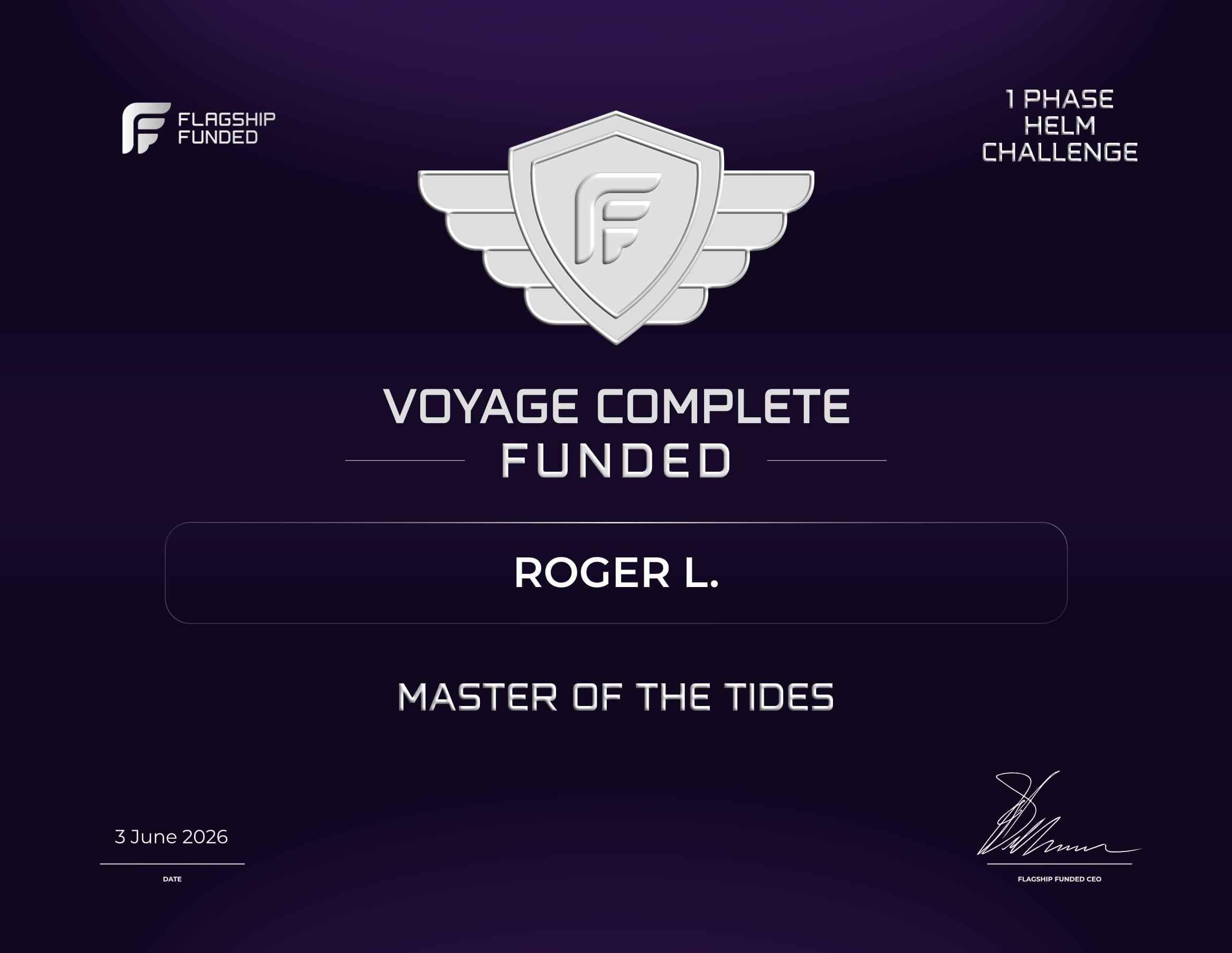 Roger L. — Flagship Funded funded trader certificate