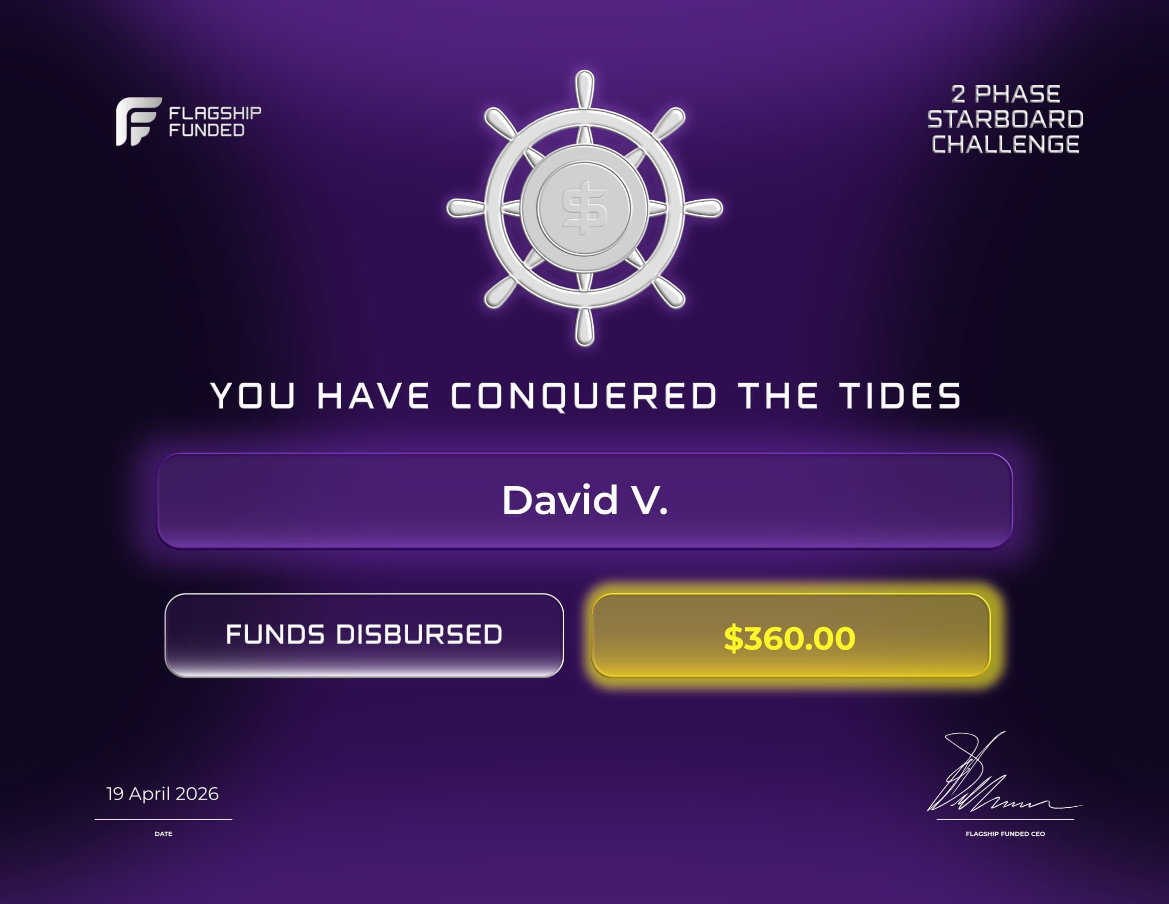 David V. — Flagship Funded payout certificate